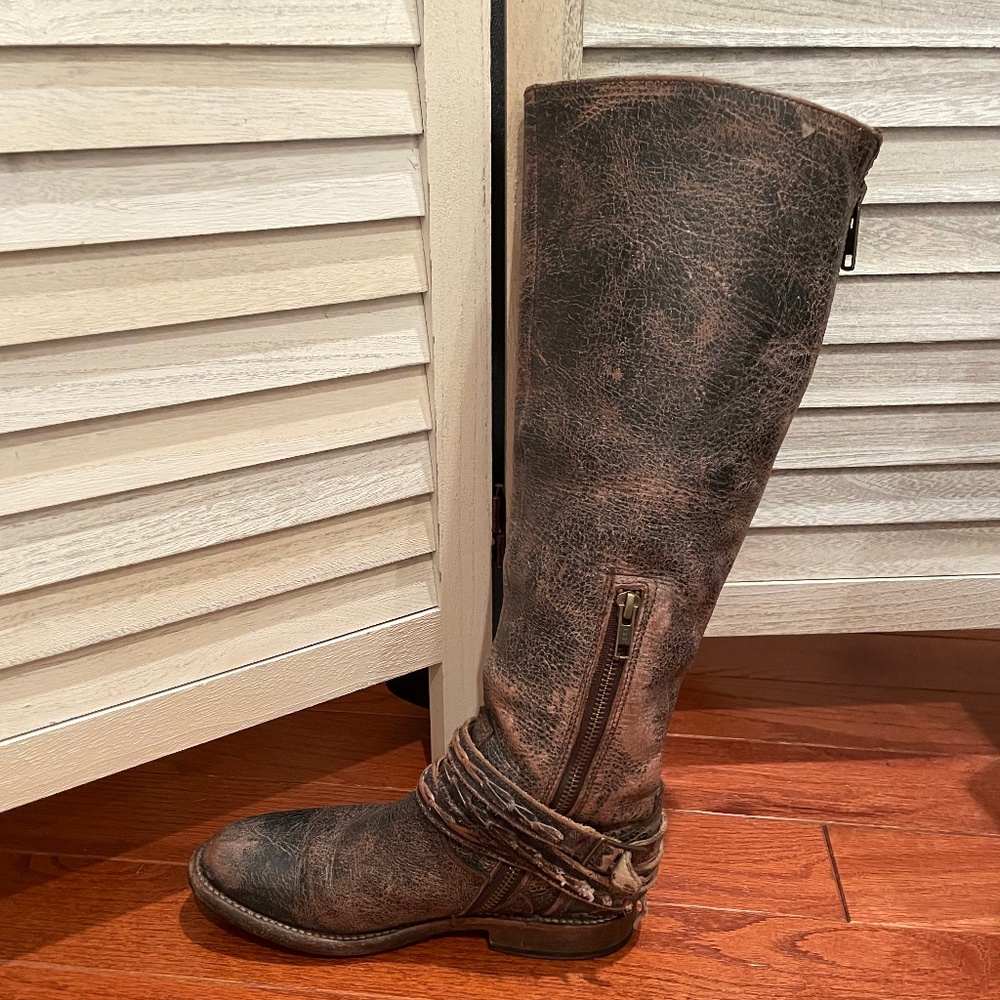 Distressed Brown Over-the-Knee Women's Boots - Picture 3 of 6